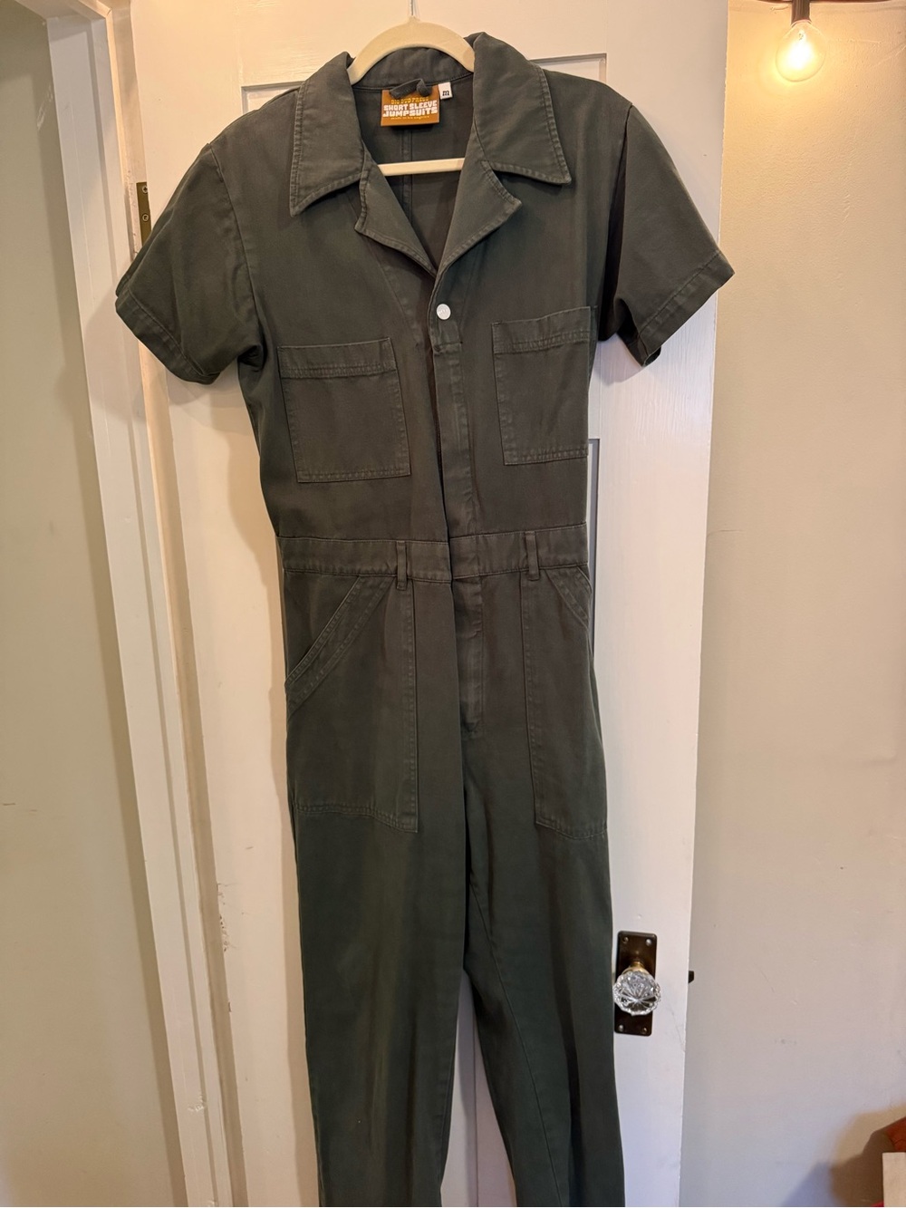 Utility Short-Sleeve Jumpsuit in Olive Green big bud press